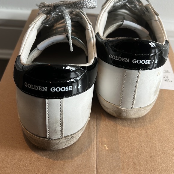 Golden Goose Superstar Intermix Ltd Ed Black Glitter Star Silver Laces Size 9 - Picture 3 of 8